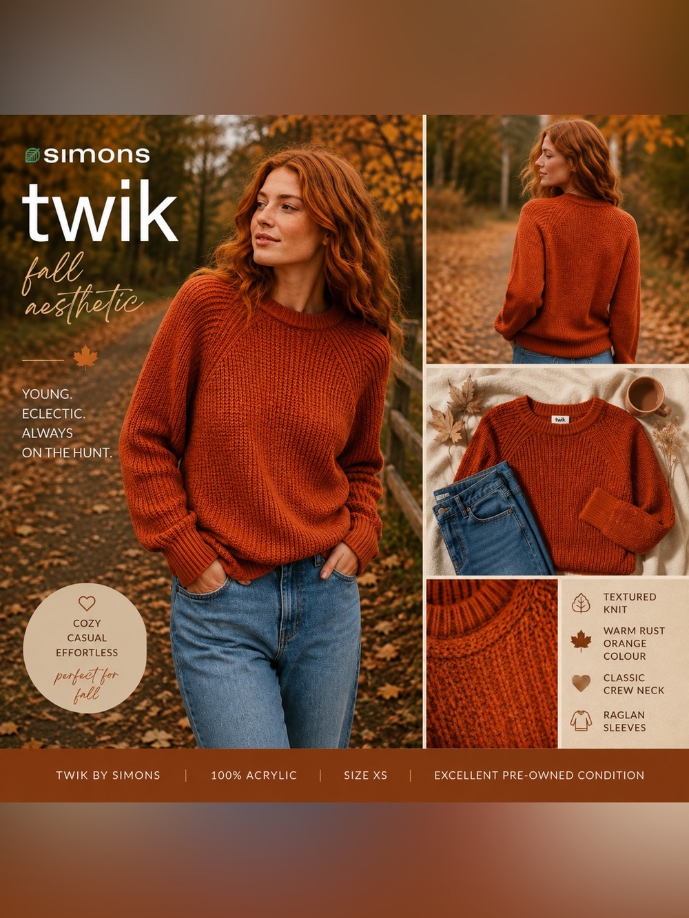🍂 TWIK | Simons | Rust Orange | Textured Knit Sweater | XS